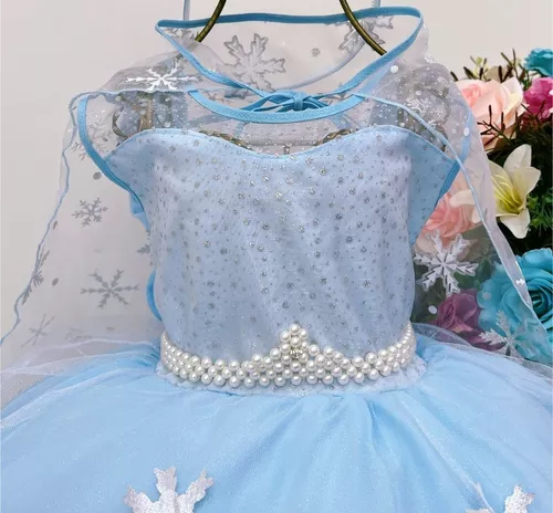 Vestido Infantil Azul Frozen com Capa Luxo