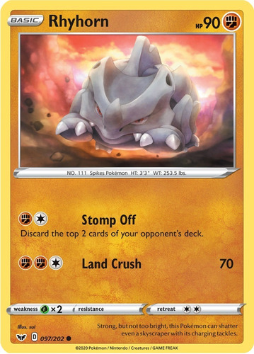 Cartas Pokemon Rhyhorn 097/202 Ssh