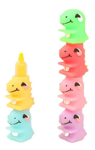 Kit Com 5 Caneta Marcador De Texto Mini Dinossauro Fofinho