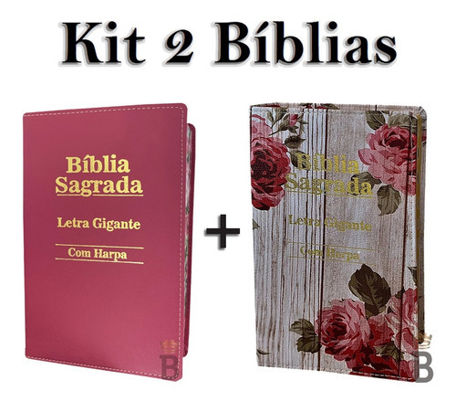 Kit 2 Bíblia Sagrada Letra Gigante Luxo Pink/romantic 14x21