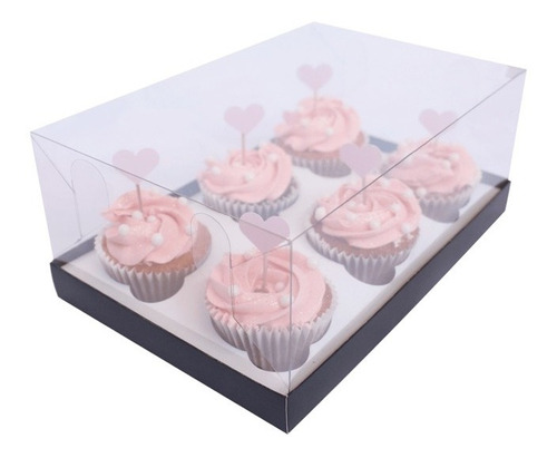 20 Caja Cupcakes Royal Cupcake Box 6 Cavidades Negro Liso