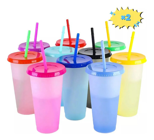 20 Piezas Vajillacopas Y Vasos De Color Con Tapa 710ml