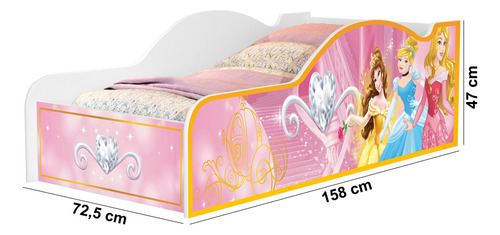 Cama Carro Infantil Meninas Princesas Castelo Docel Quarto Criança Princess Cor Rosa Com Colchão Neloja