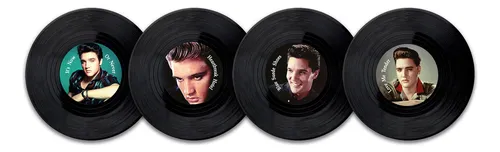 Set 4 Posavasos De Vinilo Retro Musique Vb03w Color Negro Elvis Presley