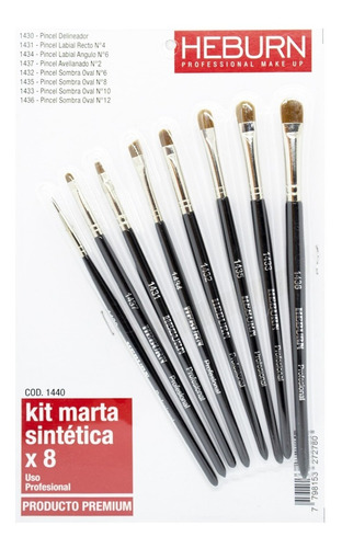 Kit Heburn Marta Sintética X8 Pincel Brochas Maquillaje 1440