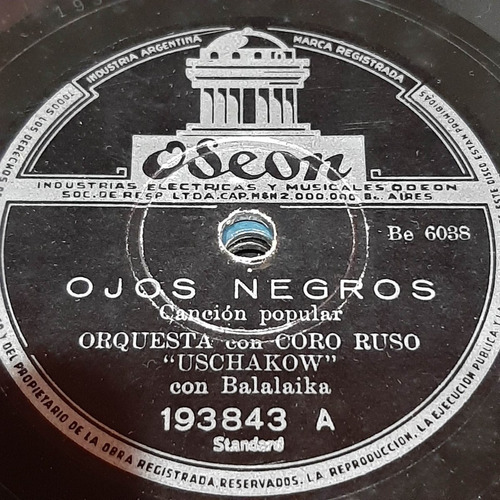 Pasta Orquesta Uschacow Coro Ruso Balalaika Odeon C375