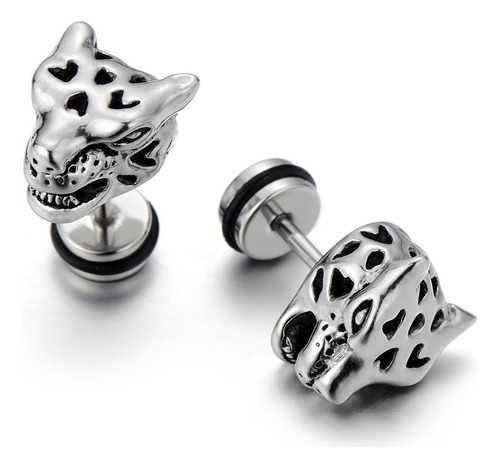 Pendientes Con Cabeza De Lobo Para Hombre En Acero Inoxidabl