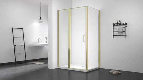 Mampara Gorena Box De Ducha Firenze 90cm Cabina Recta S/base Armazón Dorado Panel Trasparente