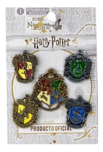 Imagen 1 de 3 de Pack De 5 Pines - Harry Potter - Escudos De Hogwarts