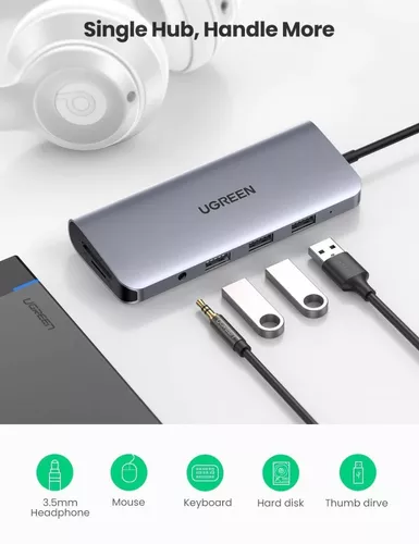 Hub 10 En 1 Usb C Ugreen Hdmi Vga Rj45 Jack Usb 3.0 Sd/tf Pd