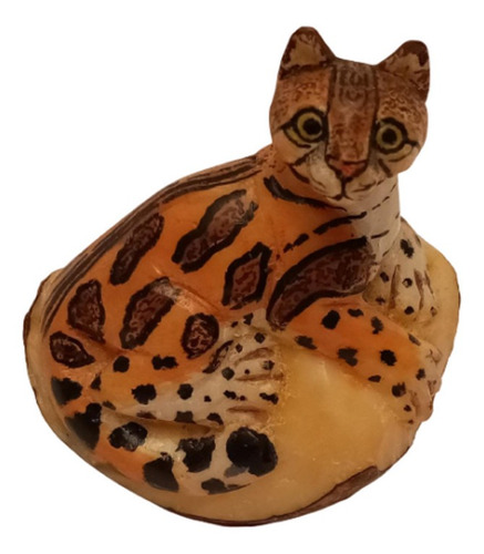 Jaguar Figura Tagua Tallada A Mano Arte Marfil Vegetal 6 Cm