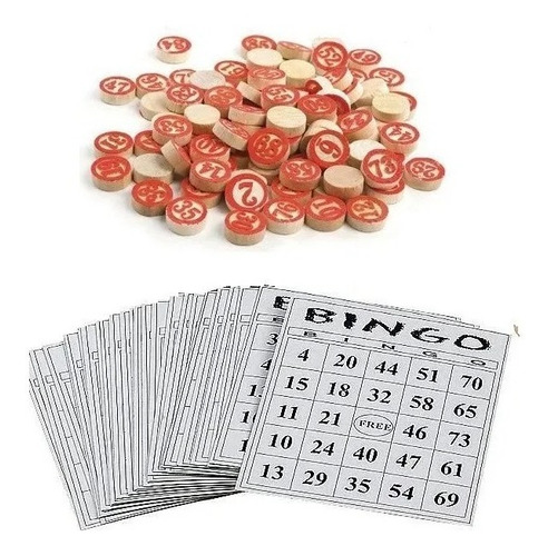 Juego De Bingo Sencillo 40 Tablas Carton+fichas En Madera