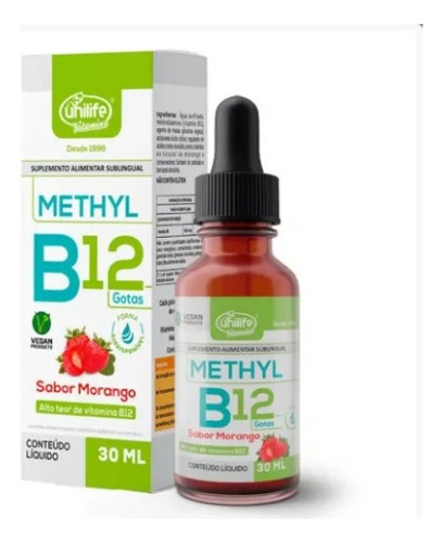 Vitamina Methyl B12 Unilife Metilcobalamina Gotas 30ml Sabor Morango