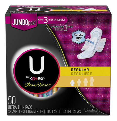 U By Kotex - Toallas Femeninas Clean Wear Ultra Delgadas Con