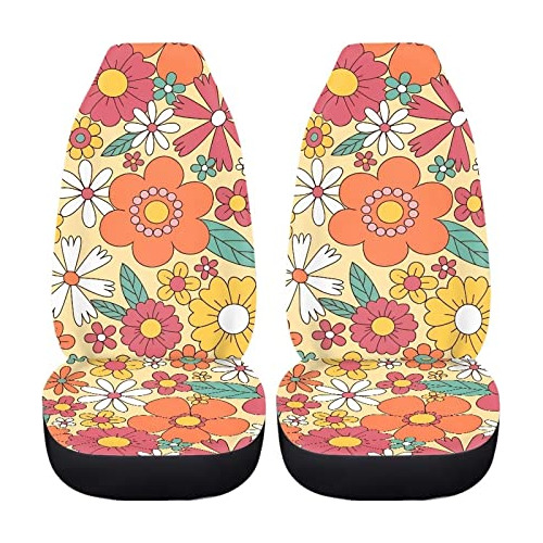 Groovy Hippie Flower 70s 80s Floral Pattern Car Seat Co...