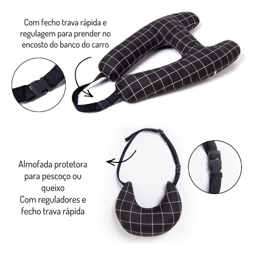 Almofada De Dormir Para Carro Com Almofada Para Queixo H Cor Preto Grid