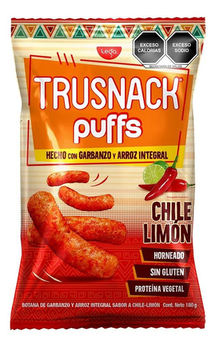 5 Pza Botana Trusnack Puffs Chile Limón 180 G