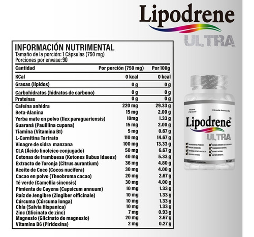 Imagen 2 de 8 de Lipodrene Ultra 90 Caps- Formula Ultra Premium- Termogenico