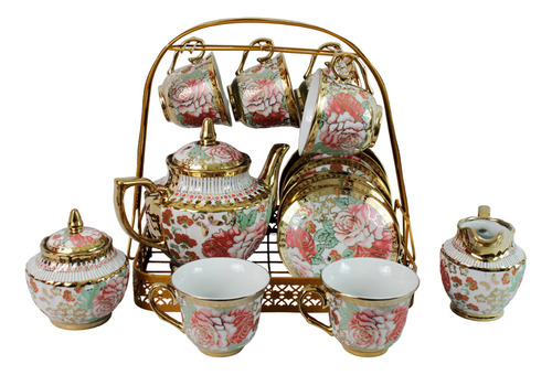 Juego De Te Cafe Porcelana 15 Pcs Tetera Decoracion Jt-15