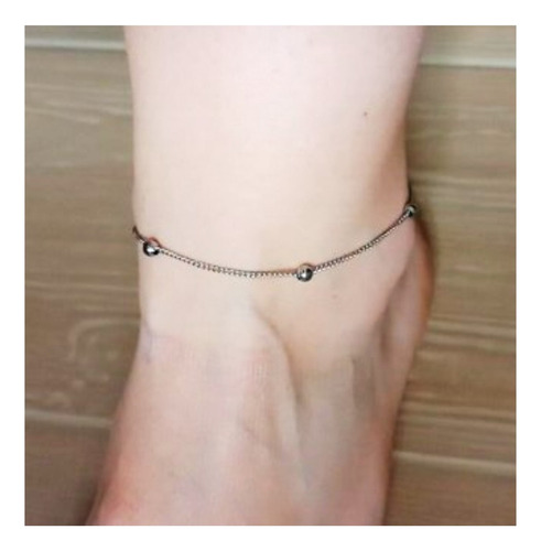 V Pulsera Tobillera Mujer Acero Pie Tobillo Bolitas Plata