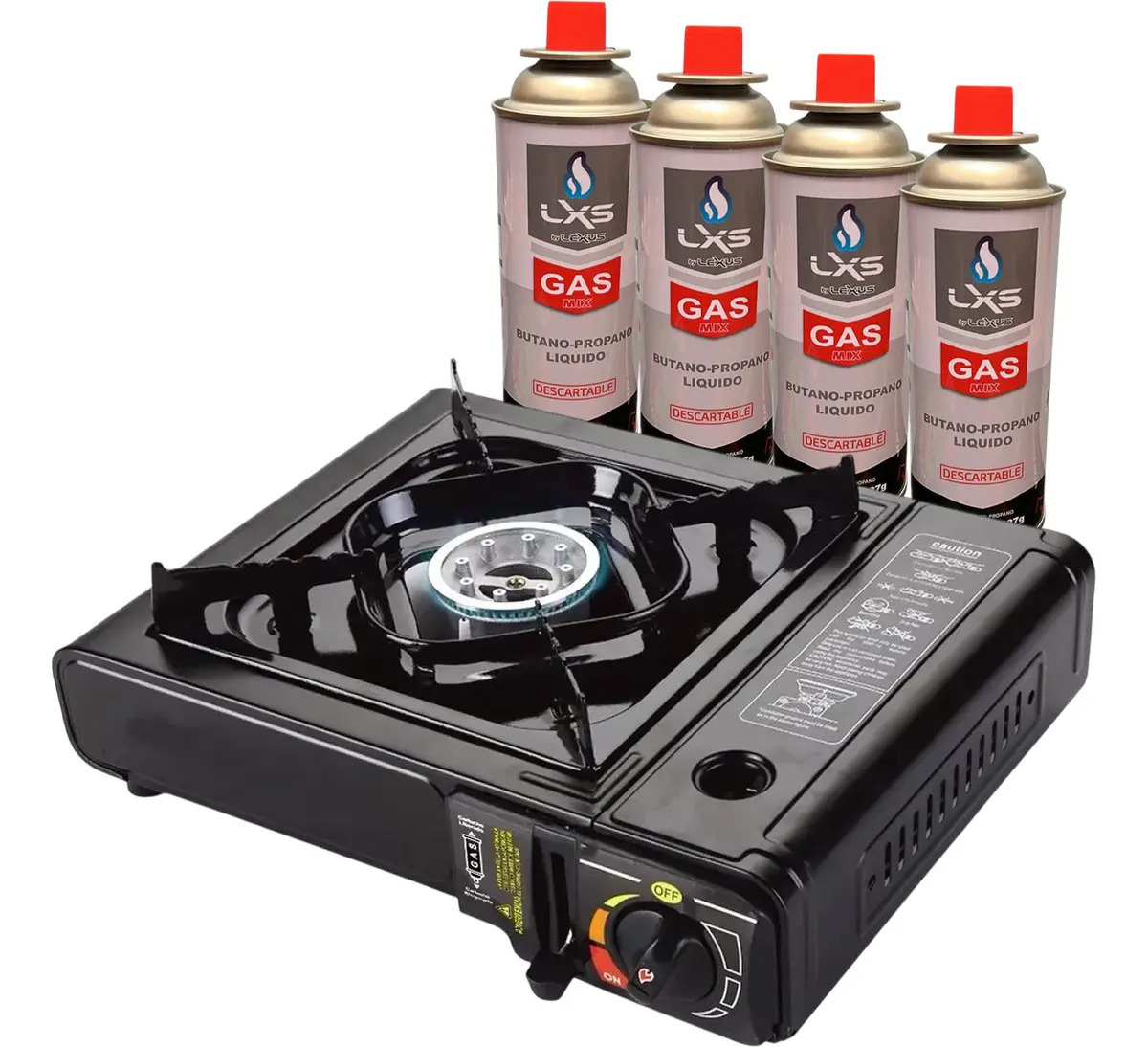 Anafe Gas Butano Camping Portatil Lexus +4 Garrafa + Estuche