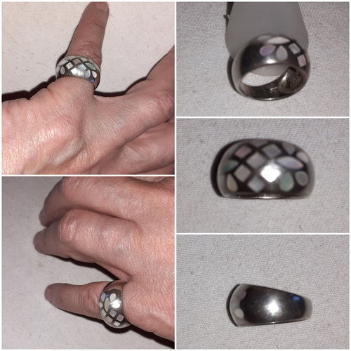 Anillo Bombé Plata 925,e Incrustaciones Nacar.san Isidro.