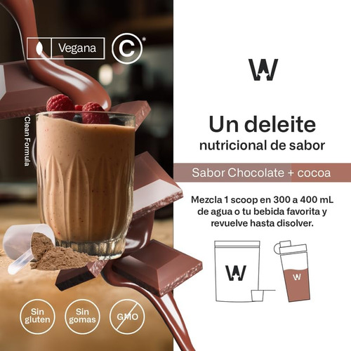 Imagen 5 de 5 de Suplemento Polvo Wellmade Proteina Vegana Creatina 1.3 Kg Sabor Chocolate Cocoa