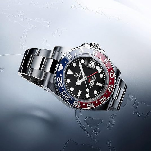 Reloj Pagani Design Pd-1662 Gmt Masculino Plateado Silvery Blue/red Negro