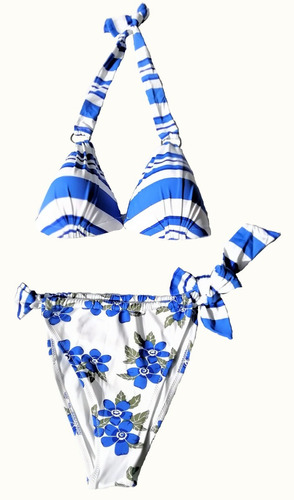 Traje De Baño Mujer Bikini Halter Estampado Aqua Nuevo!