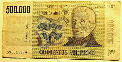 Billete Antiguo Argentino 500.000 Pesos Ley18188 (1970-1983) (Usado)