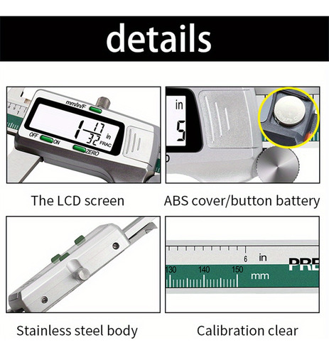 Calibre Digital Com Tela Lcd, Aço Inoxidável, Desligamento A