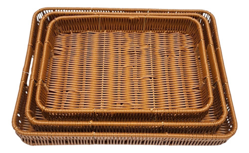 Set 3 Canasta De Plastico Trenzado Rectangular 40cm #320553