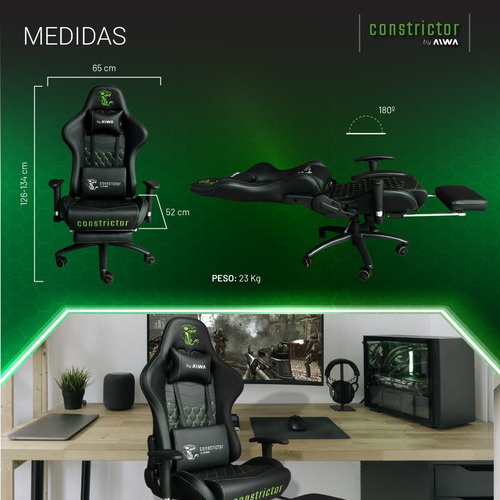 Silla de escritorio Constrictor Superciliosa SIC-3001 gamer ergonómica negra con tapizado de cuero sintético y poliuretano