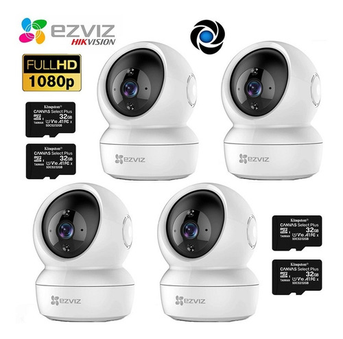 Imagen 1 de 7 de Kit 4 Camara Seguridad Ip Ezviz C6n Wifi 1080p +memoria 32gb