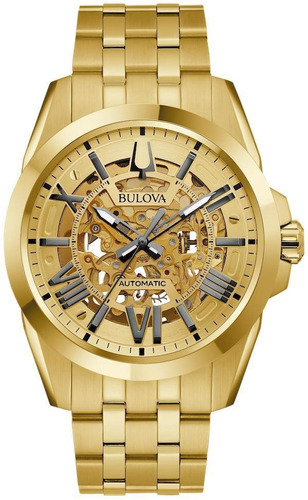 Relógio Bulova Sutton Skeleton Automático 97a162 Cor da correia Dourado Cor do bisel Dourado Cor do fundo Dourado