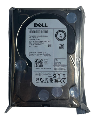 Hd Sata Dell 4tb 7.2k 3.5 0n36yx N36yx Wd4000fyyx-18rs1b0 Cor Prateado