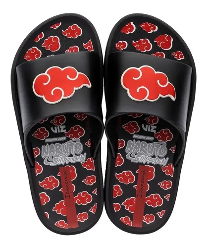 Kit Chinelo Slide Sandália + Chinelo Anime Naruto Mangá Akatsuki Nuvens  Vermelhas - Escorrega o Preço