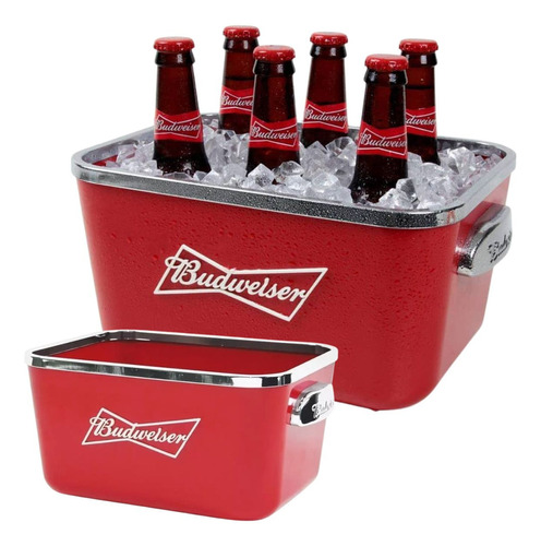 Balde De Plástico Reforçado Cerveja Alumiart Budweiser Vermelho Relevo