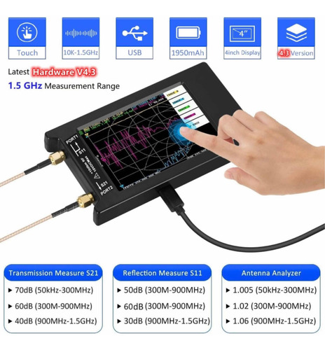 Nano Vna H4 Analizador Redes 10khz-1.5ghz Hf Vhf Uhf 4