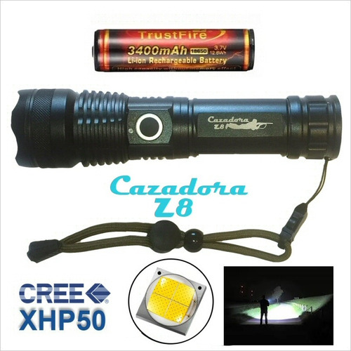 Linterna Zoom Z8 Xhp50 Cazadora + Batería Trustfire 3400mah