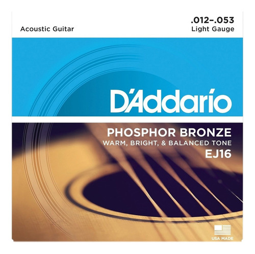 Encordado Daddario Ej16 Phosphor Bronze Light 012-053