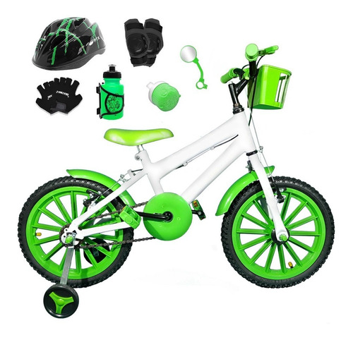 Bicicleta Aro 16 Branca Kit Verde C/ Kit Prot E Capac Bmc0e