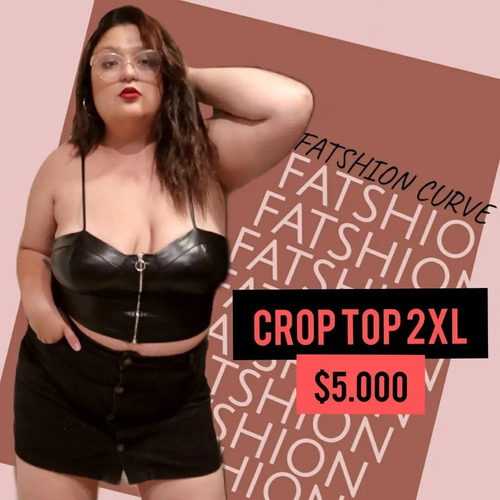 Top Crop Talla 2xl Cuerina, Negro