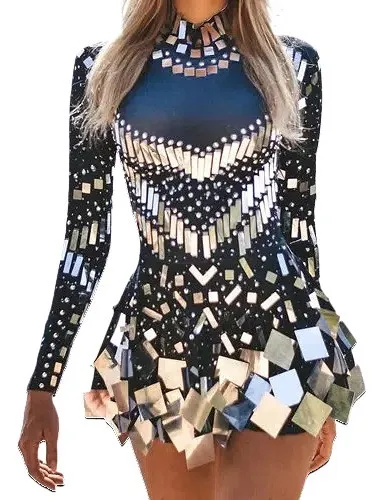 General Vestido Fiesta Espejo Mujer, Ropa Elástica Baile
