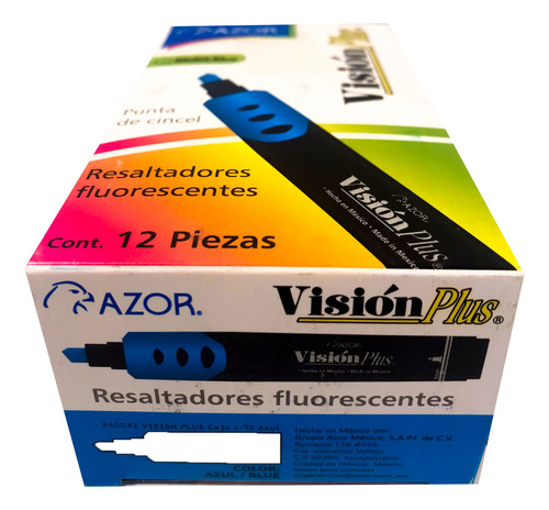 Marcatextos, Vision Plus, Azul Fluor, 1 Caja/12 Pzs. Azul