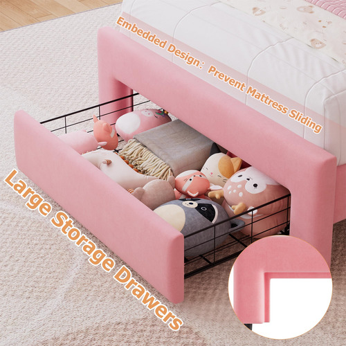 Base De Cama Led Tapizada Individual Con Cajón Y Cabecera Aj