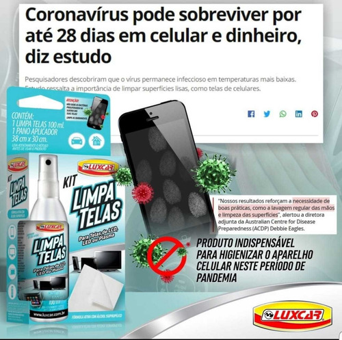 Imagem 3 de 5 de Kit Limpa Telas Celular Notebook Tablet Monitor 100ml Luxcar