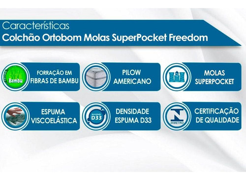 Cama Box Queen: Colchão Molas Ortobom Superpocket Freedom +