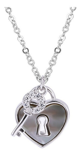 Imagen 1 de 4 de Collar Corazón Con Llave De Plata 0.925 Con Zirconias - 1126