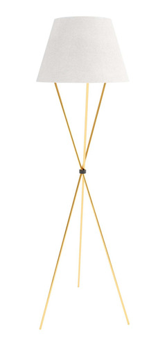  Luminária Base Tripé Metal Dourado Cúpula Cone Cru